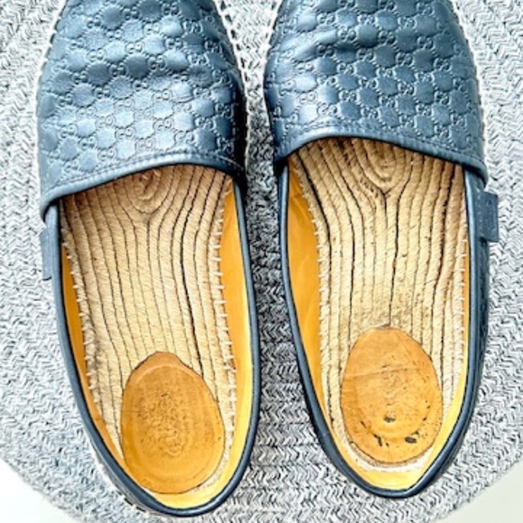 GUCCI GUCCISSIMA GG LOGO BLACK LEATHER ESPADRILLE SHOES 38 - Picture 4 of 7
